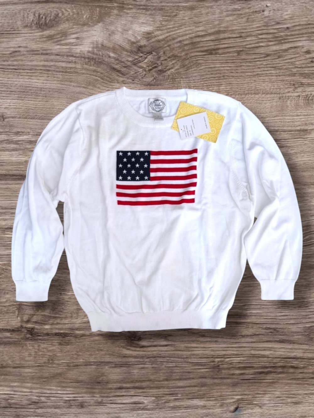 Stitches In Time American Flag Sweater White Patriotic Knit Crewneck USA Size 1X